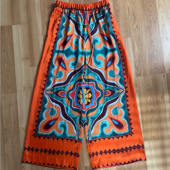 Zara Pants - ZARA Vibrant Orange Wide-Leg Printed Palazzo Pants